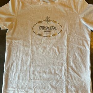 Prada White and Gold Logo T-Shirt